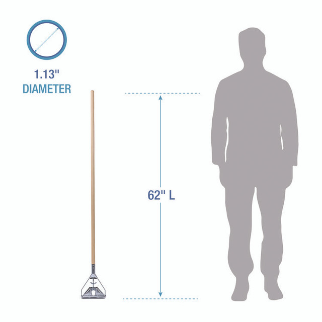 BOARDWALK 605 Quick Change Metal Head Mop Handle for No. 20 and Up Heads, 62" Wood Handle