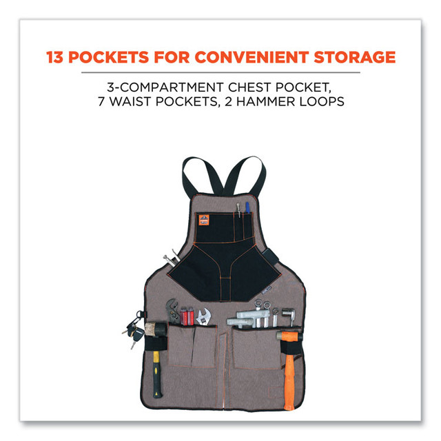 TENACIOUS HOLDINGS, INC. ergodyne® 13696 Arsenal 5705 Extended Length Canvas Tool Apron, 13 Compartments, 25.5 x 34, Canvas, Gray