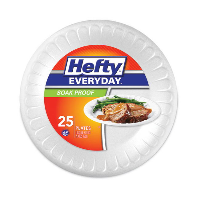 REYNOLDS FOOD PACKAGING Hefty® D21029 Soak Proof Tableware, Foam Plates, 10.25" dia, White, 25/Pack