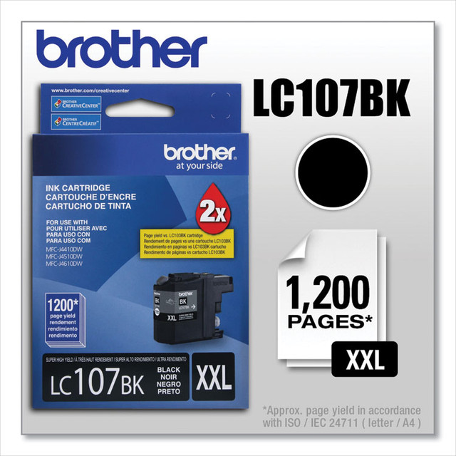 BROTHER INTL. CORP. LC107BK LC107BK Innobella Super High-Yield Ink, 1,200 Page-Yield, Black
