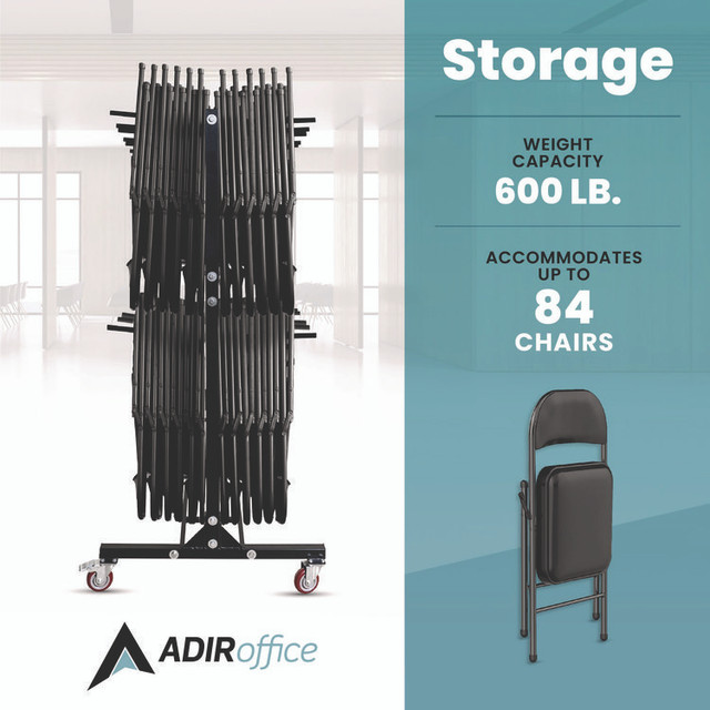 ADIROFFICE I69003 Steel Folding Chair Two-Tier Utility Cart, Metal, 1,000 lb Capacity, 33 x 65 x 68.5, Black