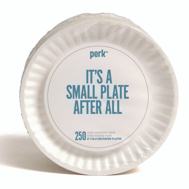 PERK 519418 Economy Paper Plates, 6" dia, White, 250/Pack, 4 Packs/Carton
