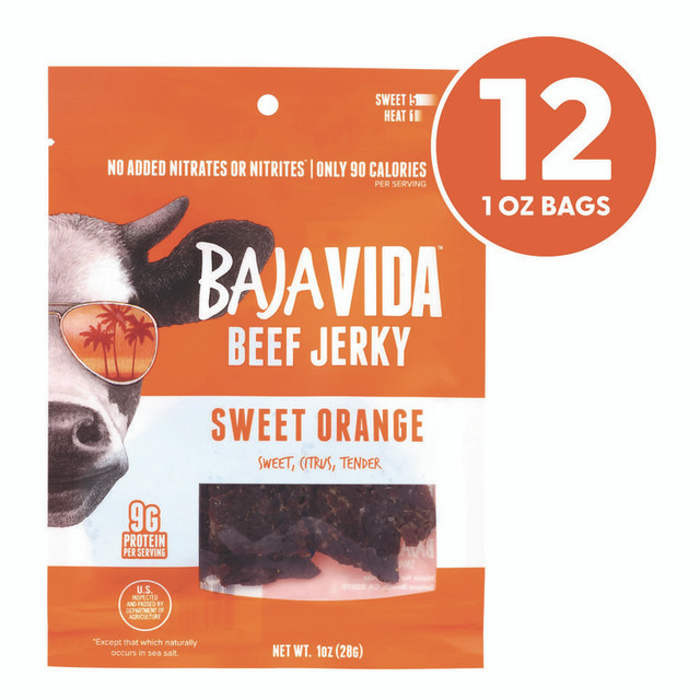 BRANDT BEEF Baja Jerky 22002306 Beef Jerky Sweet Orange Snack Pack, Sweet Orange, 1 oz Packet, 12/Carton