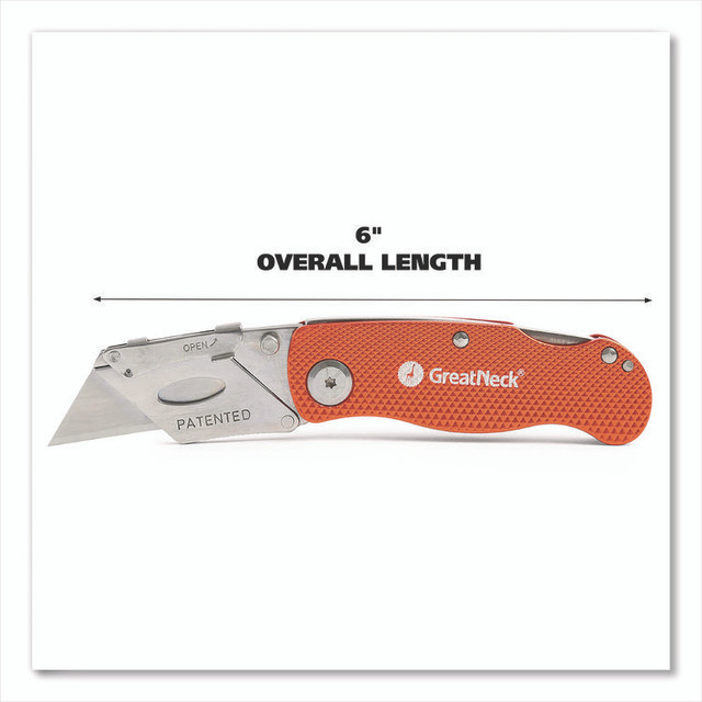 GREAT NECK SAW MFG. 74201 Quick Change Lock Back Utility Knife, 3.5" Aluminum Handle, Orange