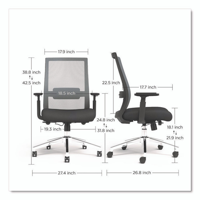 ALERA AD41BME17 Alera Ashdale Ergonomic Fabric Swivel Task Chair, Supports 275 lb, 18.15 to 21.89 Seat Height, Black Seat/Back, Silver Base