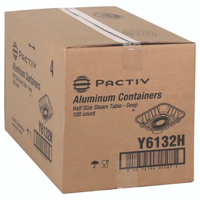 PACTIV EVERGREEN CORPORATION Y6132H Aluminum Steam Table Pan, Half-Size Deep, 2.6" Deep, 11.8 x 9.4, 100/Carton