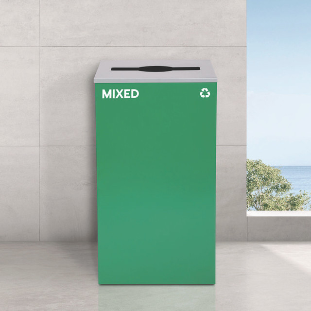 ALPINE INDUSTRIES 4450BLKKIT22 29 Gallon Trash/Recycling Cans, Steel, Blue Recycling and Black Trash Cans w/Square Lid, Green Mixed Recycling Can Mixed Lid