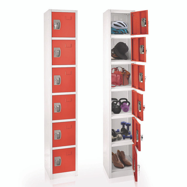 ADIROFFICE I629206RED Steel Storage Locker, 6 Compartment, 12 x 12 x 72, Red
