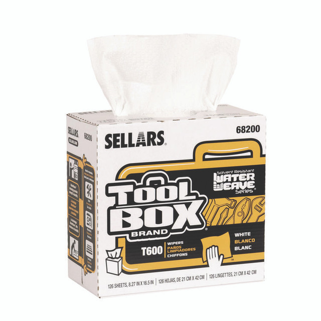 SELLARS ABSORBENT MATERIALS, INC. 68200 TOOLBOX WaterWeave T600 Wipers, 1-Ply, 8.27 x, 16.5, White, 126 Sheets/Box, 10 Boxes/Carton