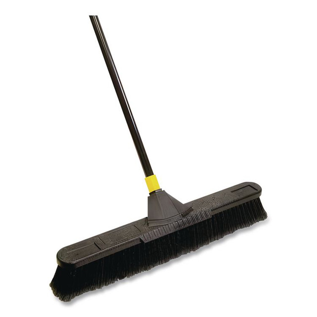 QUICKIE 633 Bulldozer Smooth Surface Pushbroom with Scraper Block, 24 x 60, Powder Coated Handle, Tampico Bristles, Black/Yellow