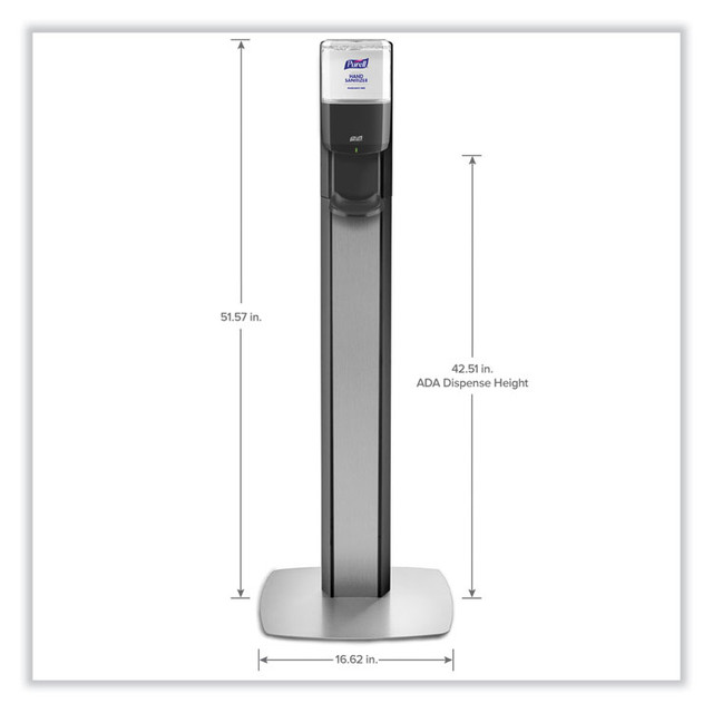 GO-JO INDUSTRIES PURELL® 7318DSSLV MESSENGER ES8 Silver Panel Floor Stand with Dispenser, 1,200 mL, 16.75 x 6 x 40, Silver/Graphite