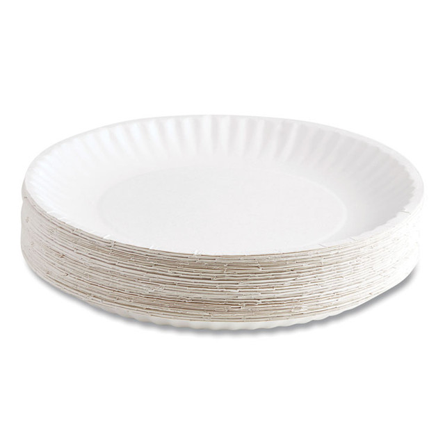 PERK 721666 Economy Paper Plates, 9" dia, White, 100/Pack