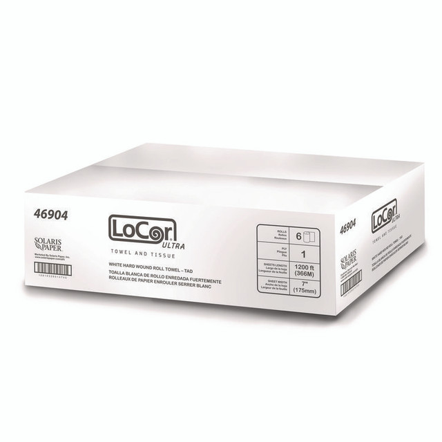 SOLARIS PAPER LoCor® 46904 Hard Wound Roll Towel, TAD, 1-Ply, 7" x 1,200 ft, White, 6 Rolls/Carton