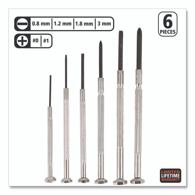 GREAT NECK SAW MFG. GP6C Precision Screwdriver Set, Six-Piece, Phillips/Slotted, Assorted Lengths, Polished Steel Handles