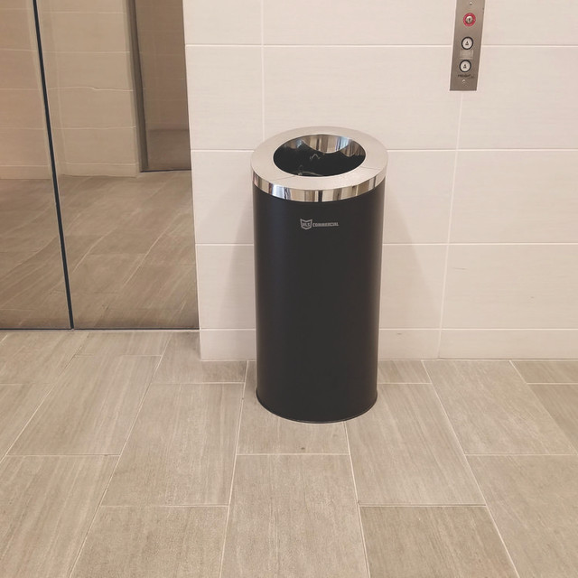 HLS COMMERCIAL HLSC04G15B Beveled Open Top Trash Can, 15 gal, Stainless Steel, Black