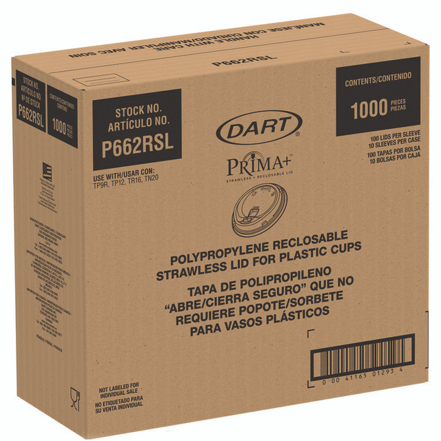 DART P662RSL Prima Strawless Plastic Lids, Fits 9 oz to 20 oz Cold Cups, Clear, 1,000/Carton