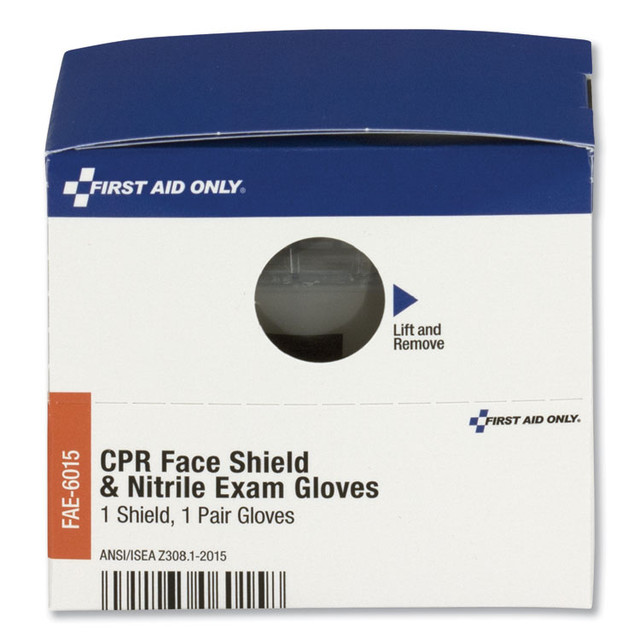 FIRST AID ONLY, INC. FAE6015 SmartCompliance Rescue Breather Face Shield with 2 Nitrile Exam Gloves, One Size Fits All
