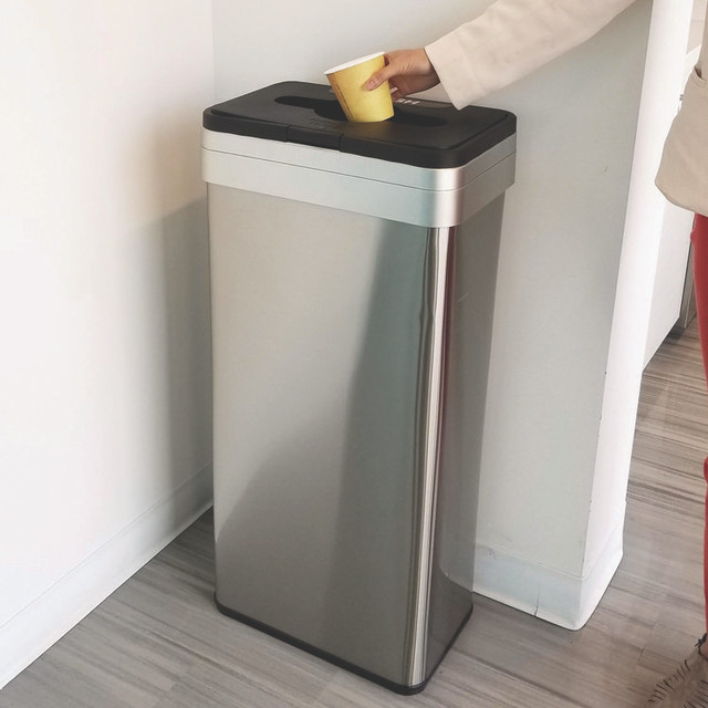 HLS COMMERCIAL HLS21UOTTRS Open Top Trash Can with Color-Coded Lid, 21 gal, Plastic/Stainless Steel, Silver/Black