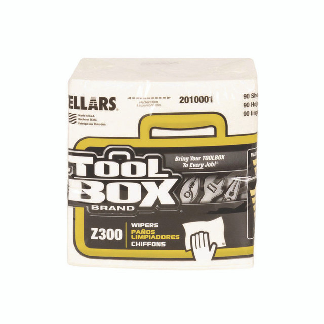 SELLARS ABSORBENT MATERIALS, INC. TOOLBOX® 2010001 Z300 Quarterfold Wipers, 1-Ply, 11.87 x 13, White, 12/Carton