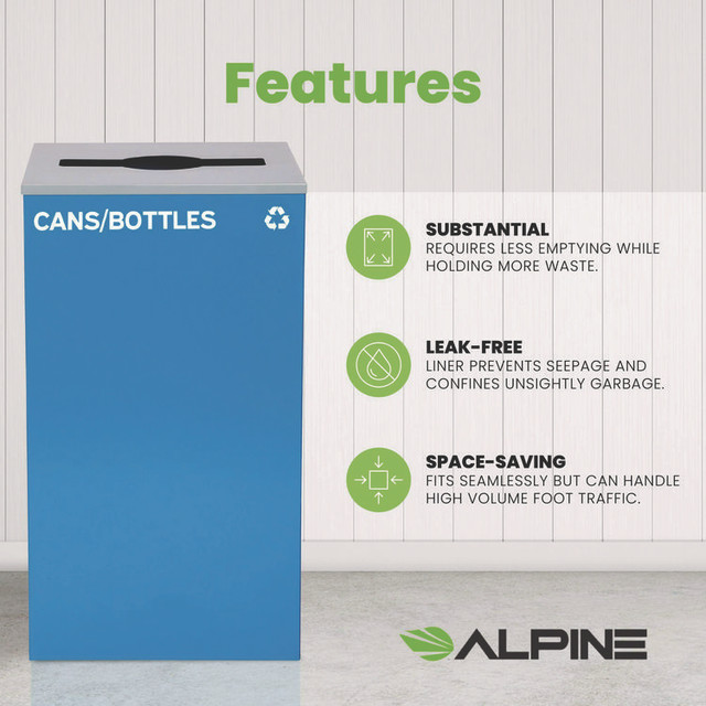 ALPINE INDUSTRIES 4450KITBLUMC 29 Gallon Trash/Recycling Cans, Steel, Blue Cans/Bottles Recycling Can with Mixed Lid