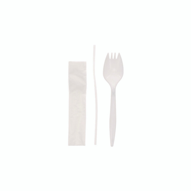 PACTIV EVERGREEN CORPORATION FKQWSCHLCH Fieldware Cutlery Kit, Mediumweight, Napkin/Spork/Straw, Plastic, White, 1,000/Carton