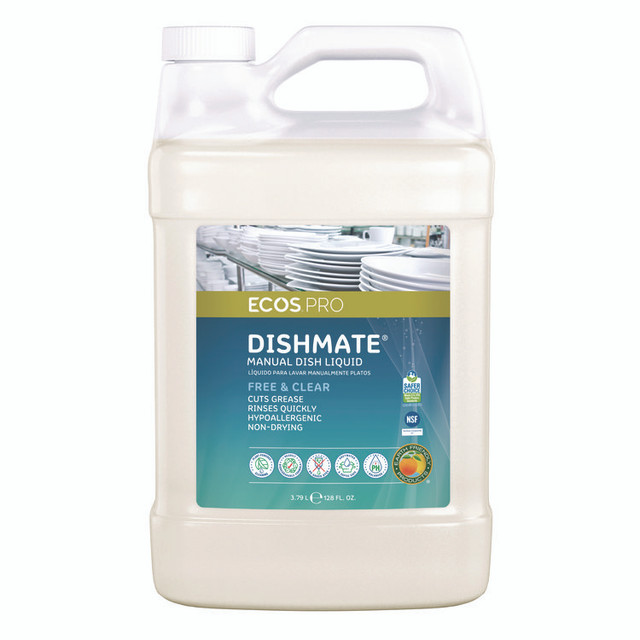 EARTH FRIENDLY PRODUCTS ECOS® PL972104CT Dishmate Manual Dish Liquid, Free and Clear, 1 gal Jug, 4/Carton
