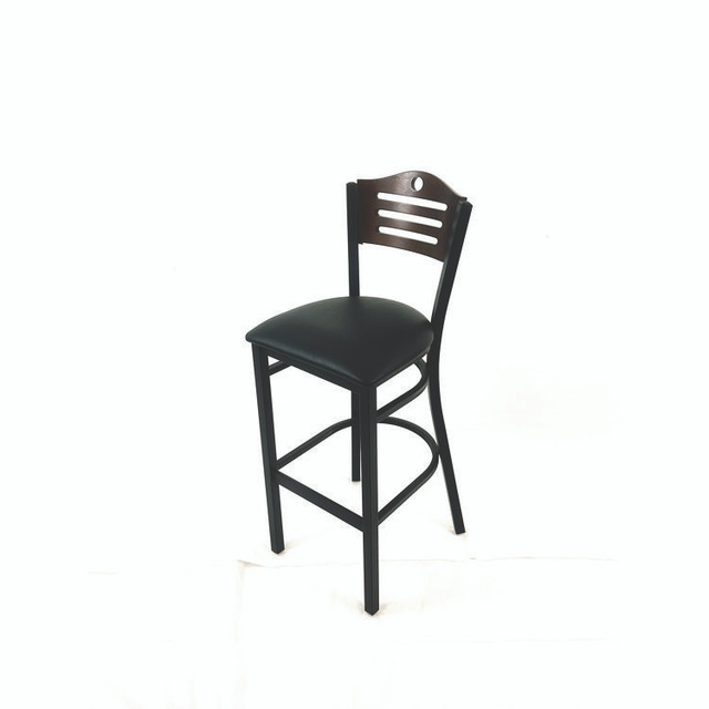 JMC FURNITURE EBBVBLKC Eagle Series Barstool, Supports Up to 300 lb, 28.5" Seat Height, Black Seat, Dark Walnut Back, Black Base