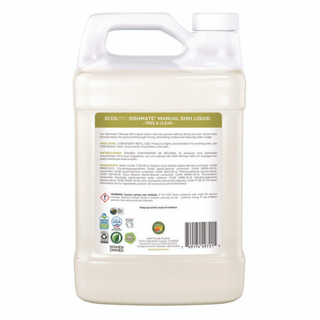EARTH FRIENDLY PRODUCTS ECOS® PL972104EA Dishmate Manual Dish Liquid, 128 oz Bottle