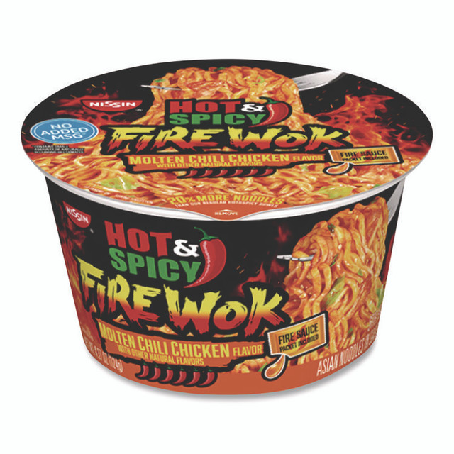 NISSIN FOODS NIS19503 Hot and Spicy Fire Wok Molten Chili Chicken, 4.37 oz Bowl, 6/Carton