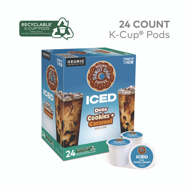 KEURIG DR PEPPER The Original Donut Shop® 5000373021 Iced Duos Cookies + Caramel Iced Coffee K-Cup Pods, 24/Box