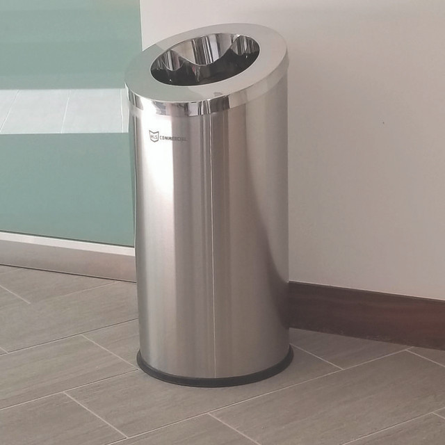 HLS COMMERCIAL HLSC04G15A Beveled Open Top Trash Can, 15 gal, Stainless Steel, Silver