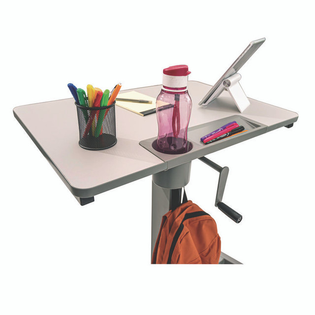 LUXOR WORKSPACES, LLC STUDENTC Sit Stand Student Desk with Crank Handle, 27.5 x 19.5 x 26.25 to 42, White/Gray