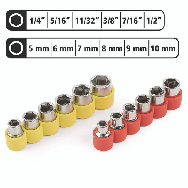 GREAT NECK SAW MFG. 92018 Ratcheting Screw/Nut Driver Set, 34-Piece, Hex/Phillips/Slotted/Star Bits, Metric/SAE Sockets, 8" Long, Yellow/Black Handle
