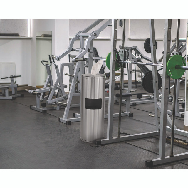 ALPINE INDUSTRIES ALP4777 Stainless Steel 7 Gal Trash Can with Gym Disinfecting Wipes Dispenser