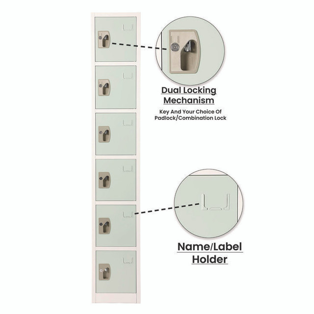ADIROFFICE I629206MGRN Steel Storage Locker, 6 Compartment, 12 x 12 x 72, Misty Green