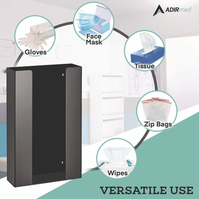 ADIRMED I90203BLK Acrylic Glove Dispenser, Triple Box Capacity, 10.2 x 3.5 x 16.1, Black