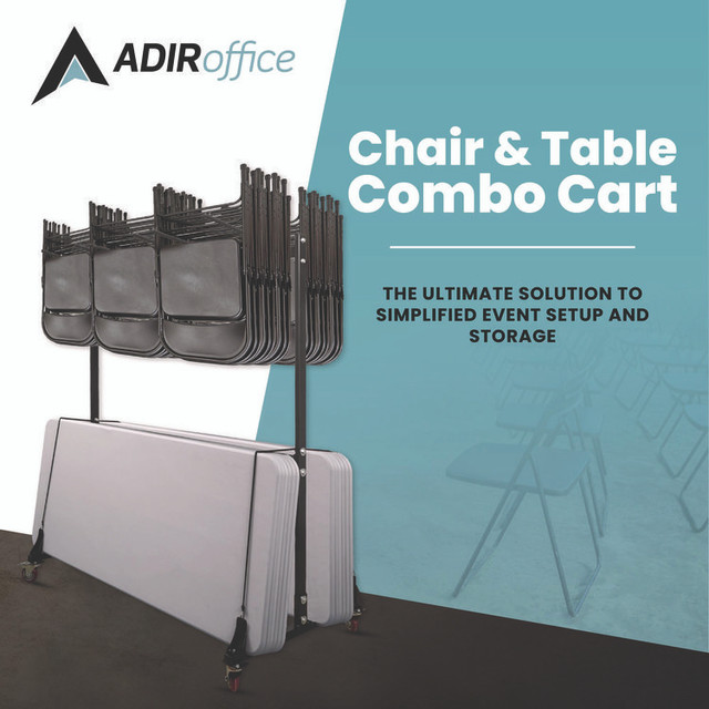 ADIROFFICE I69001 Folding Chair and Table Combo Cart, Metal, 600 lb Capacity, 33.7 x 65 x 67, Black