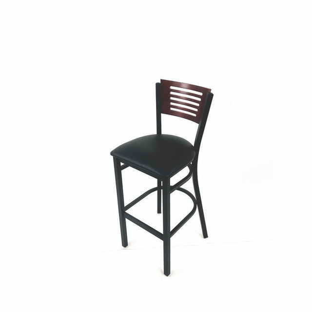 JMC FURNITURE JRBBVBLKB Jones River Series Barstool, Supports Up to 300 lb, 28.5" Seat Height, Black Seat, Dark Mahogany Back, Black Base