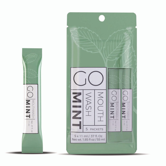 GO MOUTHWASH MW05 Individual Mouthwash Packets, Mint Flavor, 0.37 oz Packet, 5/Pack, 12 Packs/Box