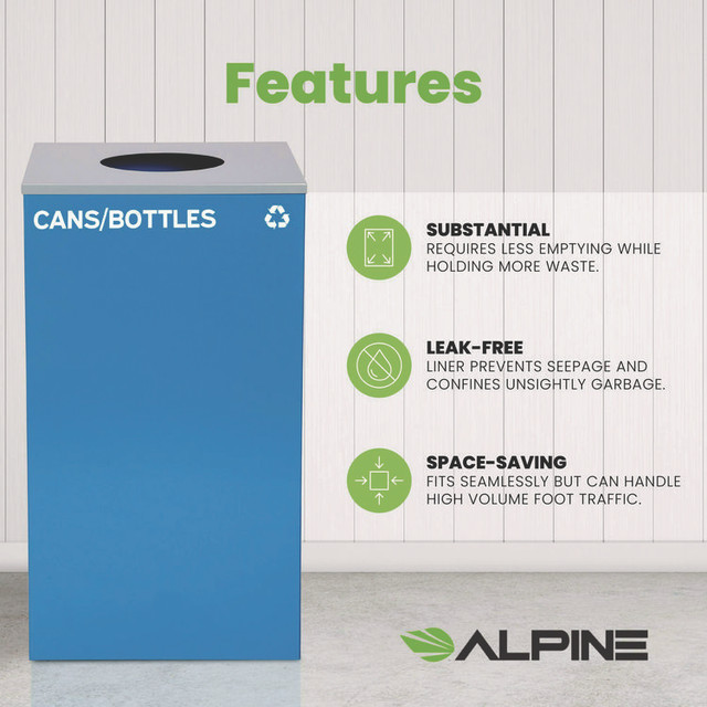 ALPINE INDUSTRIES 4450KITBLUCC 29 Gallon Trash/Recycling Cans, Steel, Blue Cans/Bottles Recycling Can with Circle Lid
