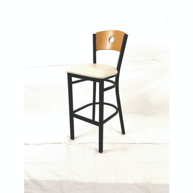 JMC FURNITURE CRBBVCRMD Circle Series Barstool, Supports Up to 300 lb, 28.5" Seat Height, Cream Seat, Natural Back, Black Base