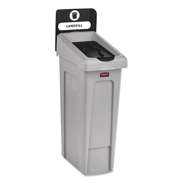 RUBBERMAID COMMERCIAL PROD. 2185053 Slim Jim Recycling Station Kit, 1-Stream Landfill, 23 gal, Plastic, Gray/Black