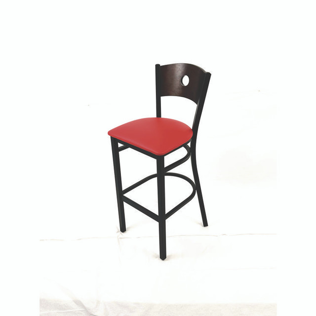 JMC FURNITURE CRBBVREDC Circle Series Barstool, Supports Up to 300 lb, 28.5" Seat Height, Red Seat, Dark Walnut Back, Black Base