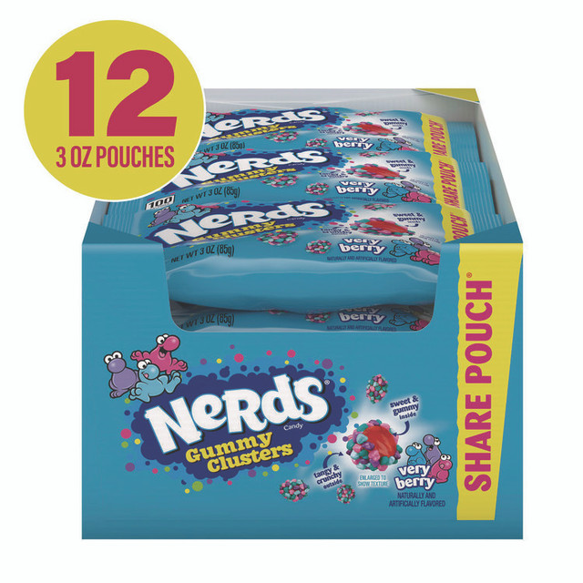 FERRARA CANDY CO NERDS® 22002361 Very Berry Clusters Share Pack, Berry, 3 oz Packet, 12/Carton