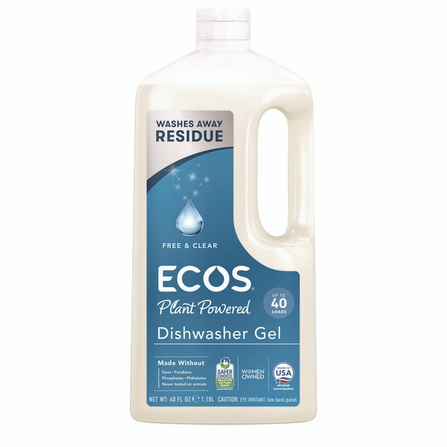 EARTH FRIENDLY PRODUCTS ECOS® 975408CT Automatic Dishwasher Gel, Free and Clear, 40 oz Bottle, 8/Carton