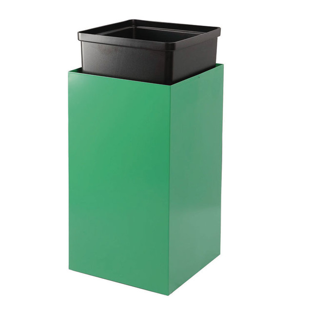 ALPINE INDUSTRIES 4450BLKKIT10 29 Gallon Trash/Recycling Cans, Steel, Green Mixed Recycling Can with Square Lid, Black Trash Can with Square Lid