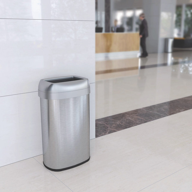 HLS COMMERCIAL HLS16STV Open Top Trash Can, Oval, 16 gal, Plastic/Stainless Steel, Silver