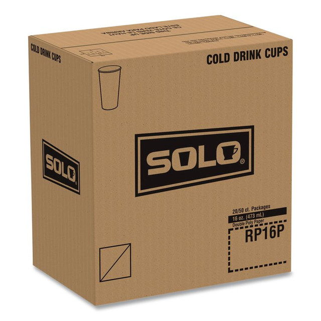 DART SOLO® RP16P2050 Double Sided Poly (DSP) Paper Cold Cups, 16 oz, White, 50 Cups/Sleeve, 20 Sleeves/Carton