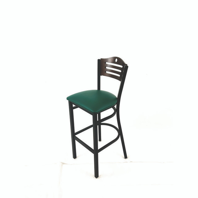 JMC FURNITURE EBBVGRNC Eagle Series Barstool, Supports Up to 300 lb, 28.5" Seat Height, Green Seat, Dark Walnut Back, Black Base