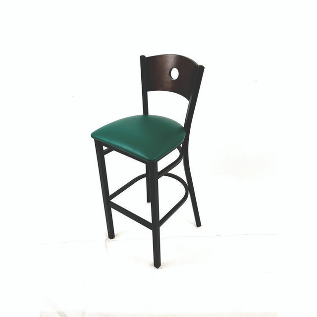 JMC FURNITURE CRBBVGRNC Circle Series Barstool, Supports Up to 300 lb, 28.5" Seat Height, Green Seat, Dark Walnut Back, Black Base